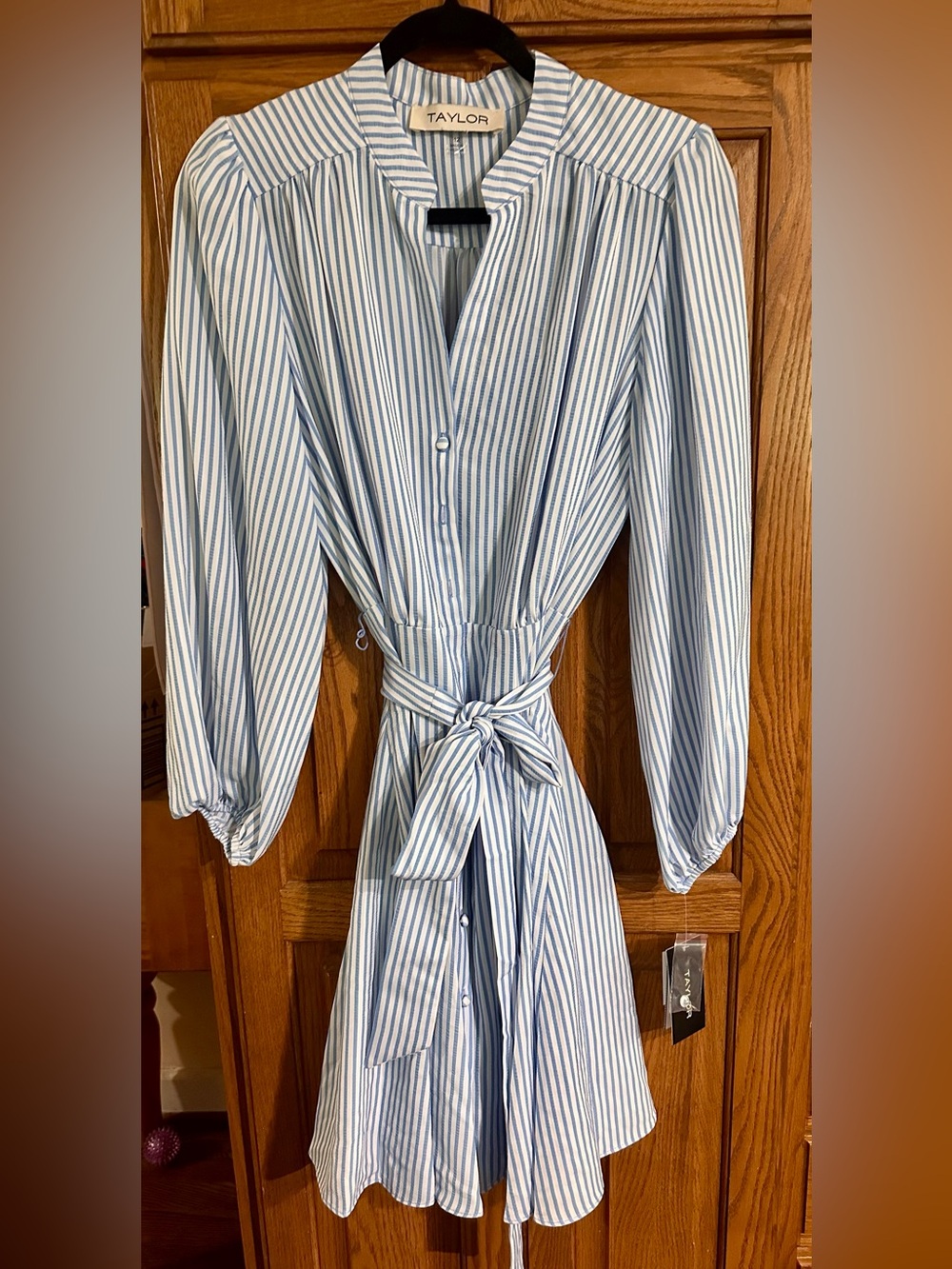 Taylor Blue & White Striped Mini Dress – NWT – Size 12